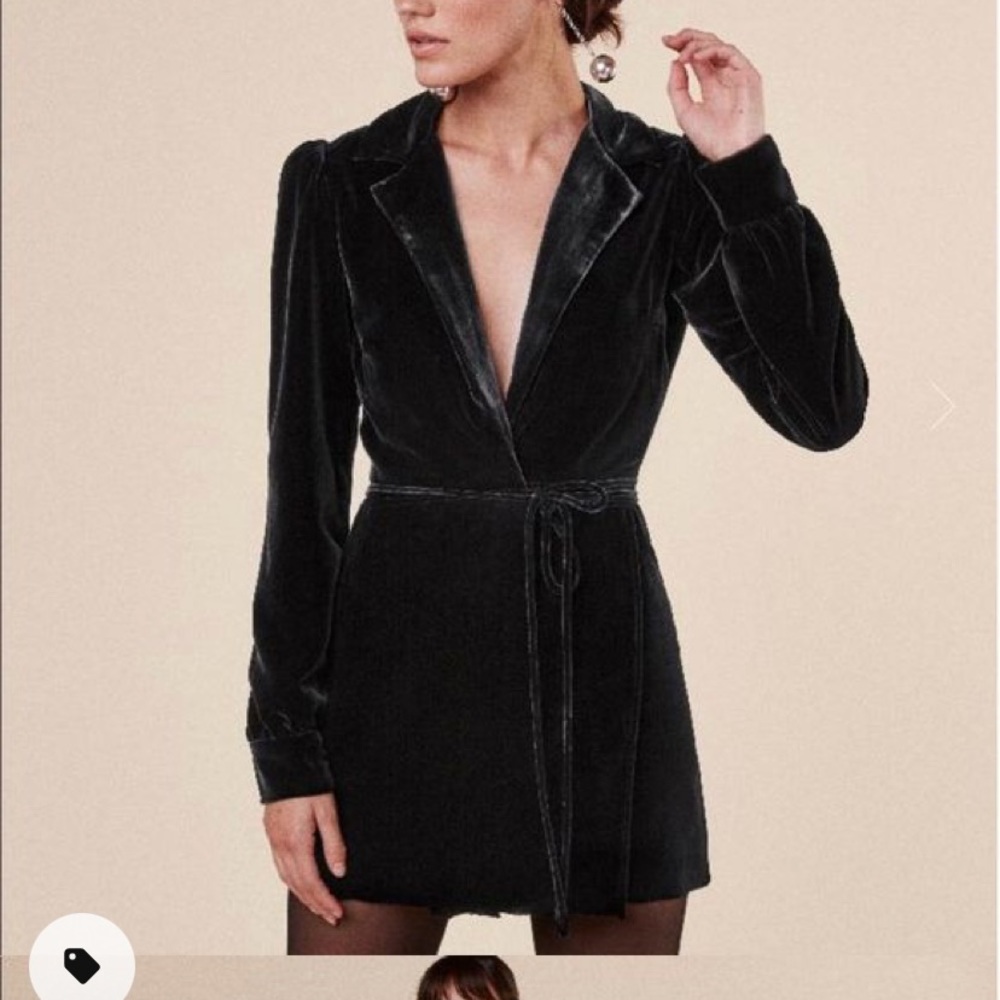 Reformation Black Velvet Wrap Dress (Mini)